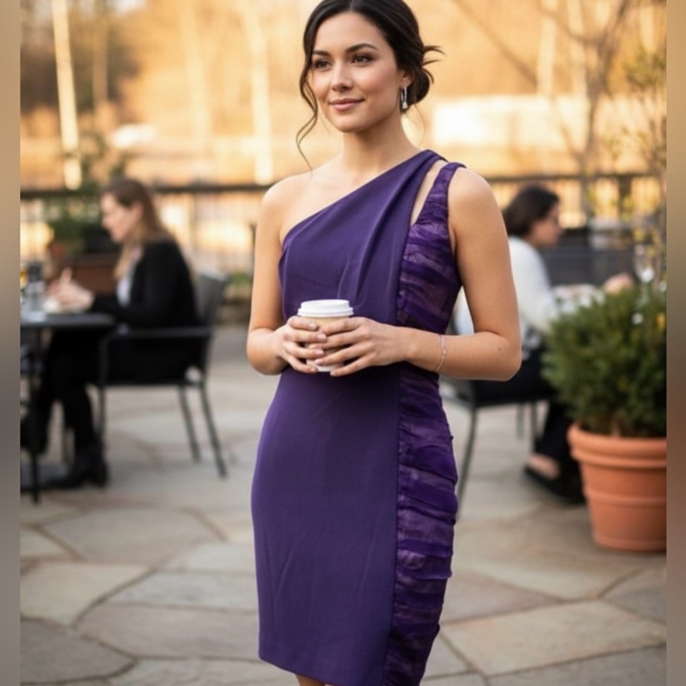 Vintage Halo One Shoulder Purple Dress